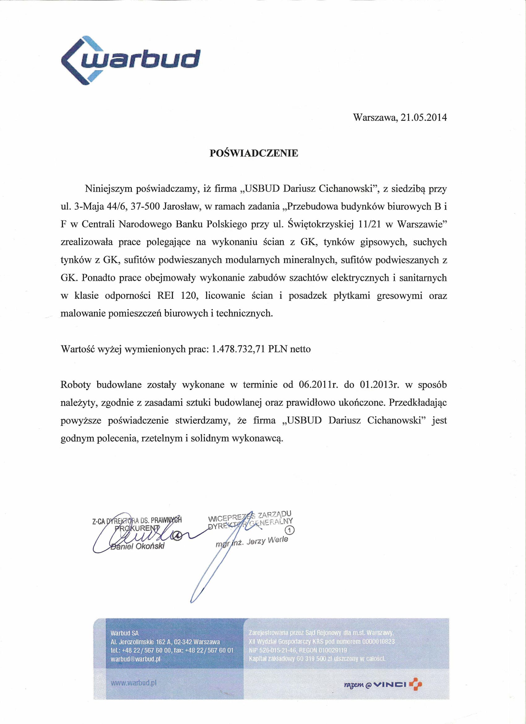 WARBUD - 	Przebudowa obiektów B i F, w obszarze powstającego Centrum Pieniądza NBP przy ul. Świętokrzyskiej w Warszawie